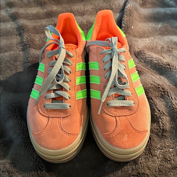 Adidas Gazelle Bold Orange and Neon Green Suede Sneakers Sz 5.5 - Picture 2 of 7